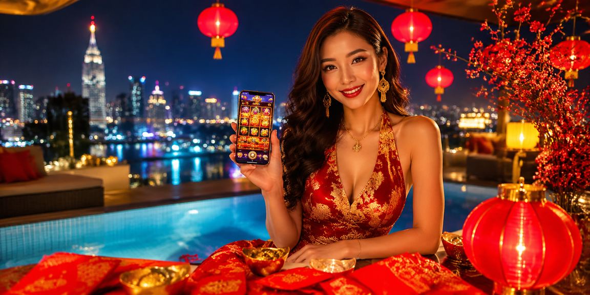 Người chơi slot game dưới ánh đèn lồng lung linh tại TP.HCM vào buổi tối lễ hội