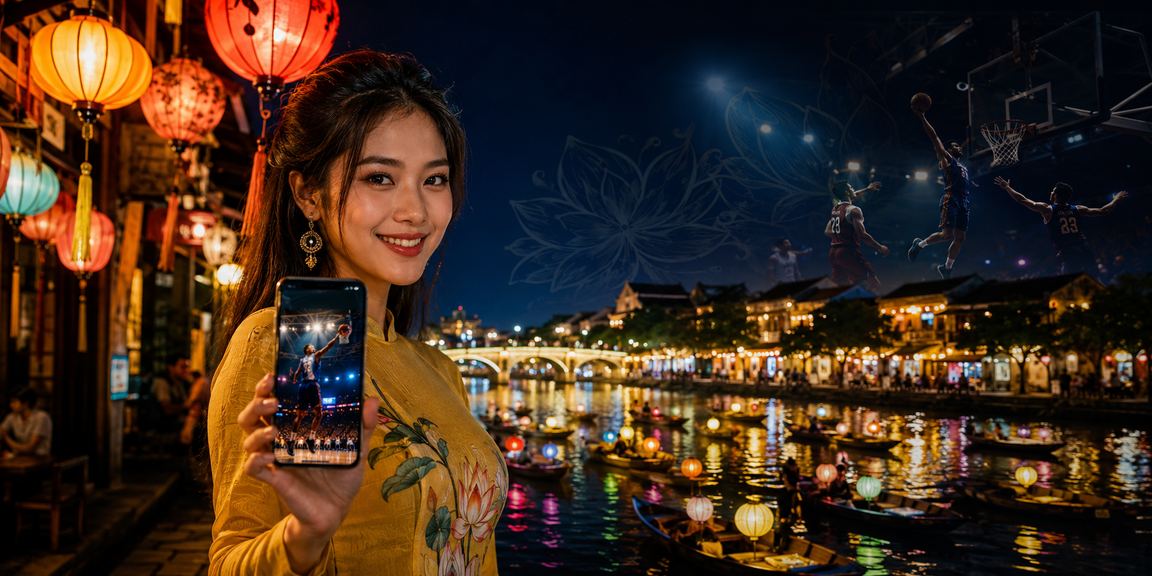 Người hâm mộ bóng rổ tại chợ đêm Hội An theo dõi cược thể thao trực tiếp