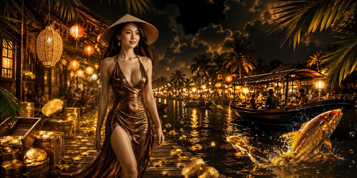 Khung cảnh sông nước miền Tây và người chơi chuyển khoản giao dịch tài chính